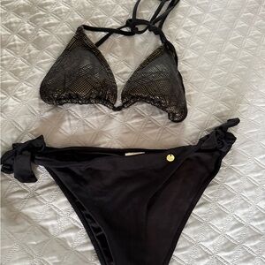 Black Bikini Set with Gold Accents